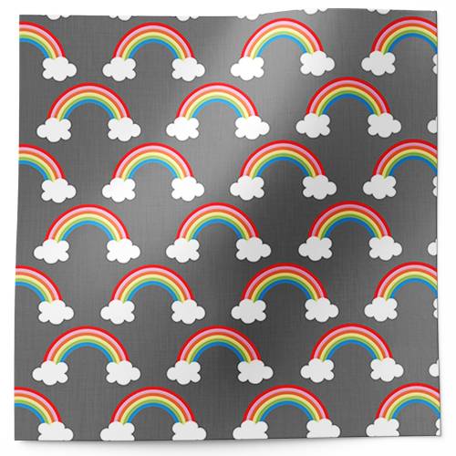 Over the Rainbow Silver printed tissue paper with colorful rainbow pattern on metallic silver background