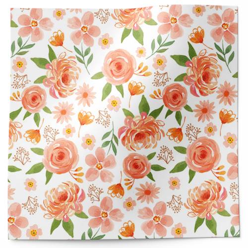 Peachy blossom tissue paper with watercolor peach and coral roses on white