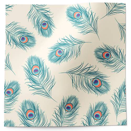 Peacock printed tissue paper with teal peacock feather pattern and jewel-tone accents