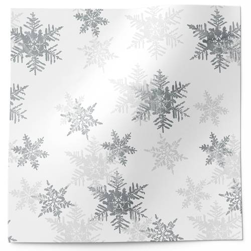Pearl/Silver Snowflake Printed Tissue Paper — Delicate pearl and silver snowflake designs scattered on white tissue