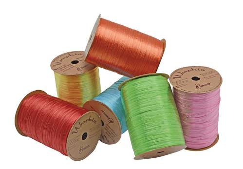 Pearlized wraphia rayon raffia ribbon with a glossy lustrous finish, 1/4-inch twisted strands on a 100-yard roll, for gift wrapping and bows.