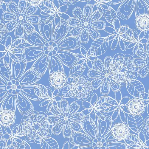 Periwinkle Floral Gift Wrap Paper with white doodle line art florals on periwinkle blue