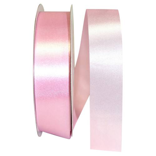 Pink - Dyna Satin ribbon on a flat spool — single-face satin with taffeta back, 1 3/8" width, 100 yards