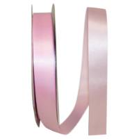 Pink Dyna Satin ribbon on a flat spool — single-face satin with taffeta back, 7/8" width, 100 yards