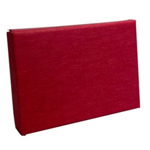 Pink Ribbed gift card box shown closed — rich raspberry pink with a fine ribbed linen texture, slim pop-up style