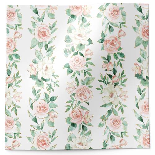 Pink roses tissue paper with soft blush roses and green foliage on white