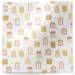 Presents tissue paper with illustrated gift boxes in gold and red on white