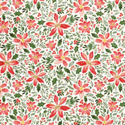 Pretty Poinsettias Gift Wrap Paper - red and green poinsettias and holly leaves on a white background