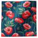 Pretty Poppies printed tissue paper with red and coral poppy flowers and green stems on a deep teal background