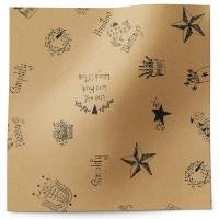 Primitive Blessings Printed Tissue Paper — Small black folk-art icons and text scattered on natural kraft background