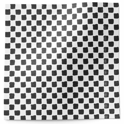 Primitive Check Black on White Check Printed Tissue Paper — Small black and white checkerboard pattern, hand-stamped primi...