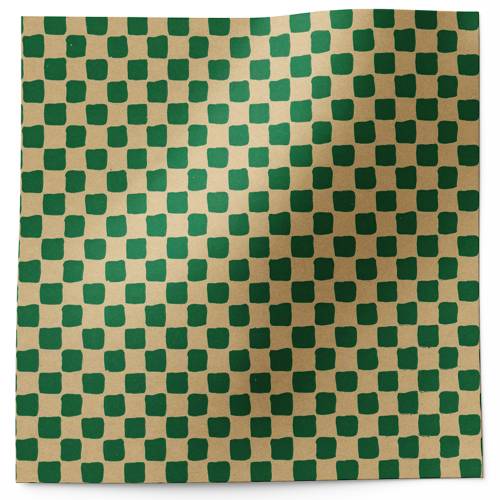 Primitive Check Green on Kraft Printed Tissue Paper — Hand-stamped green check/plaid pattern on natural kraft background