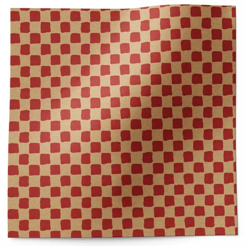 Primitive Check Red on Kraft Printed Tissue Paper — Hand-stamped red check/plaid pattern on natural kraft background