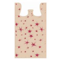 Primitive Star T-shirt bag — natural kraft HDPE with scattered burgundy star print, die-cut handles, made in USA