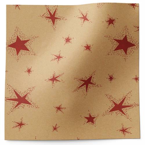 Primitive Stars Burgundy Printed Tissue Paper — Scattered burgundy/dark red primitive star shapes on natural kraft background