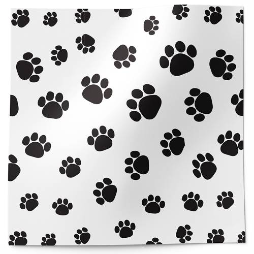 Puppy paws printed tissue paper with black paw print pattern on white background