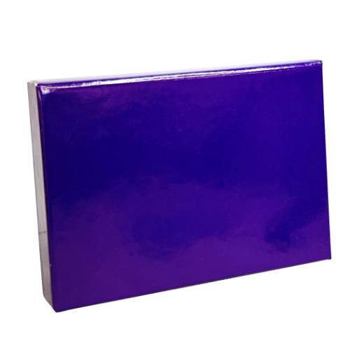 Purple Ice gift card box shown closed — slim pop-up box in vivid glossy violet purple with a mirror-like lacquer shine