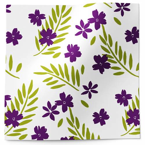 Vibrant purple flower and olive green fern tissue paper on white