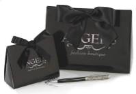Large purse-style gift box 8" x 3 1/2" x 5 1/2" in assorted colors, ribbon-bow handles, die-cut handbag shape