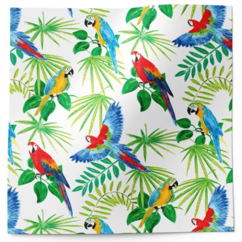 Rain forest printed tissue paper with colorful tropical birds and green foliage
