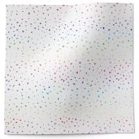 Rainbow reflections tissue paper with tiny multicolor confetti dots scattered on white