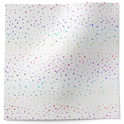 Rainbow reflections tissue paper with tiny multicolor confetti dots scattered on white