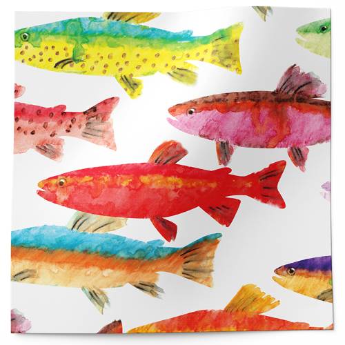 Rainbow trout printed tissue paper with colorful watercolor fish pattern