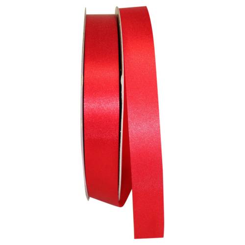 Red Dyna Satin ribbon on a flat spool — single-face satin with taffeta back, 7/8" width, 100 yards