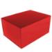 Deep red gift box shown closed — tall rectangular rigid box, hinged lid with magnetic closure, bold saturated gloss red surface