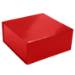 Glossy red magnetic box — square rigid gift box shown closed, vivid high-gloss red laminate with front magnetic snap-flap seam
