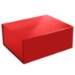 Deep red magnetic gift box — rectangular rigid box shown closed, high-gloss red laminate with magnetic front flap closure