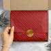 Red & Gold Stripes Printed Tissue Paper - diagonal red and metallic gold pinstripe pattern on a tissue sheet
