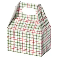 Red & Green Plaid mini gable box — red and green buffalo plaid, die-cut top carry handle
