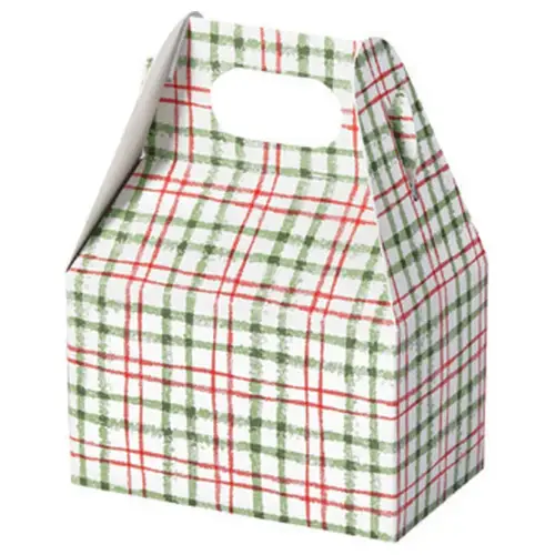 Red & Green Plaid mini gable box — red and green buffalo plaid, die-cut top carry handle
