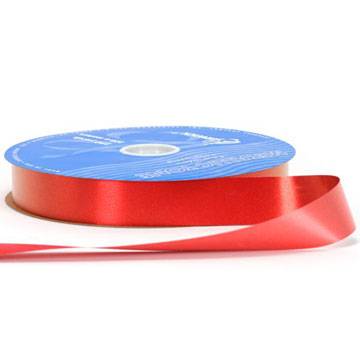 Red metallic tone ribbon on a flat spool — woven metallic finish, 1 1/4" width, 250 yards