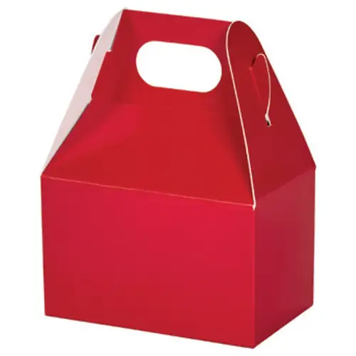 Red mini gable box — solid red finish, die-cut top carry handle