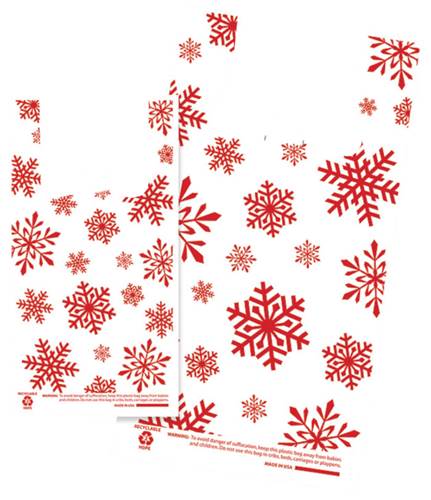 Red Snowflakes on White T-Shirt Bags (Small)