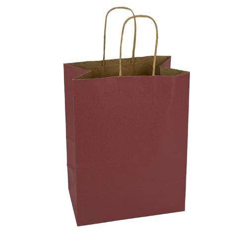 Solid burgundy kraft paper shopping bag with twisted paper handles — 8 x 4 3/4 x 10 1/2