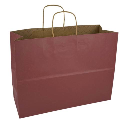 Solid burgundy kraft paper shopping bag with twisted paper handles — 16 x 6 x 12