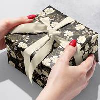 Retro Floral Charcoal Gift Wrap Paper