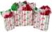 Rows of Bows Paper Shopping Bags — white kraft with repeating rows of red, green, and gold gift bows, twisted handles, cub