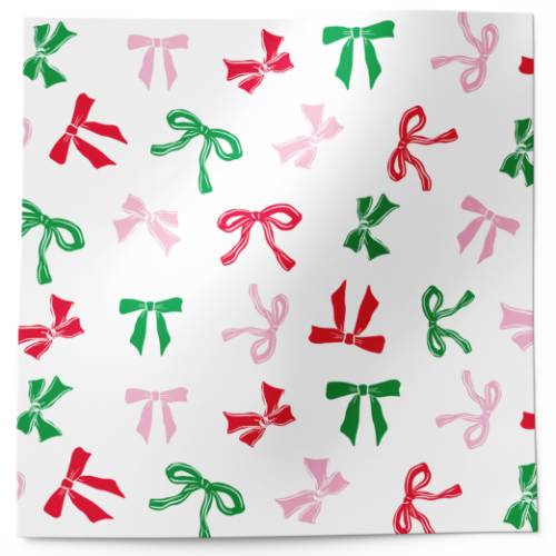 Rows of bows printed tissue paper with red bow pattern and white background