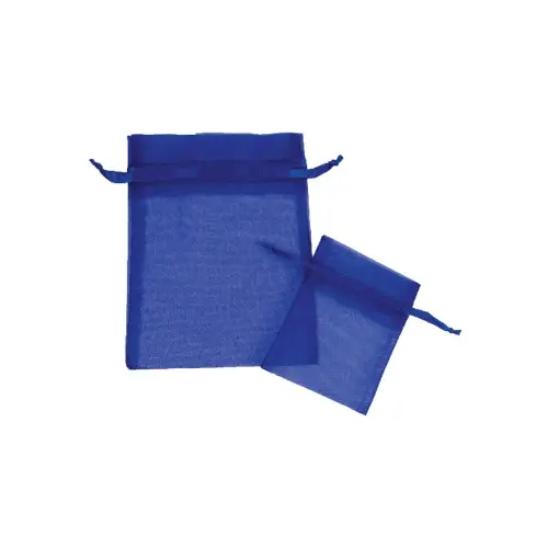 Royal Blue organza bag 4x5.5 - sheer drawstring pouch in a saturated true-blue weave, shown upright with a second bag laid in front