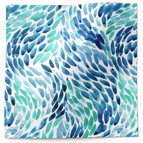 Sea glass printed tissue paper with blue and green watercolor pattern for coastal gift packaging
