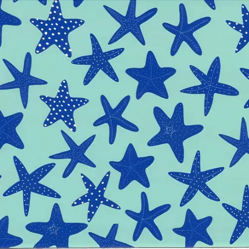Sea Stars Gift Wrap Paper with royal blue starfish with white dots on seafoam mint