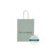 White paper shopping bag with seafoam green print and twisted paper handles