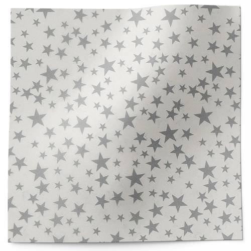 Silver Stars on White Printed Tissue Paper — Small scattered silver star shapes on crisp white background