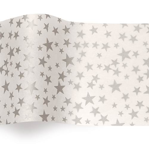 Silver Stars on White Tissue Paper