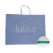 White paper shopping bag with sky blue print and twisted paper handles