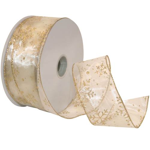 Snowflakes Wired Ribbon (Ivory/Gold)